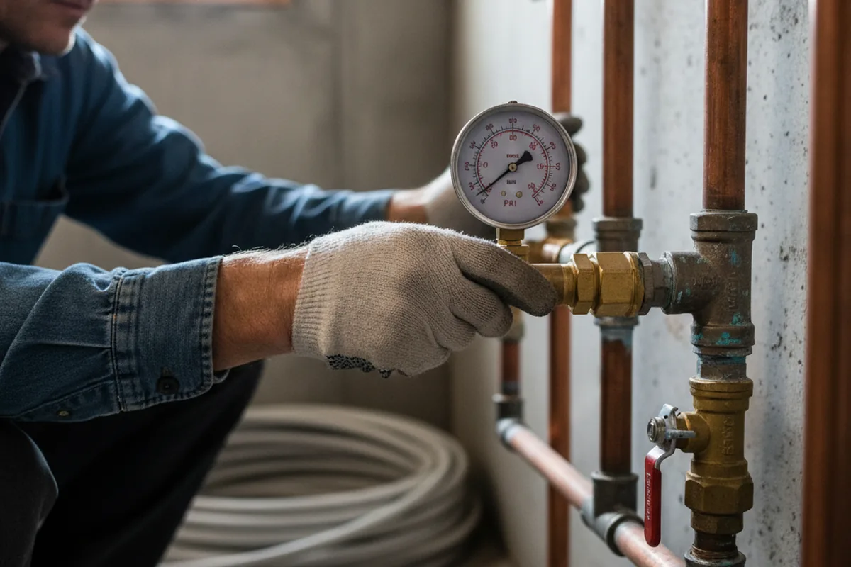 Pressure testing a repaired line during Water Line Repair in Hamden